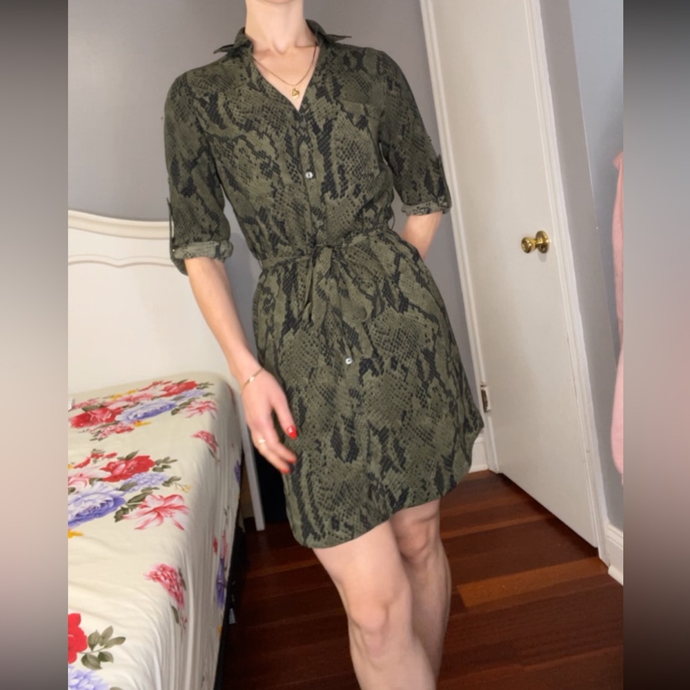 Green snake print dress